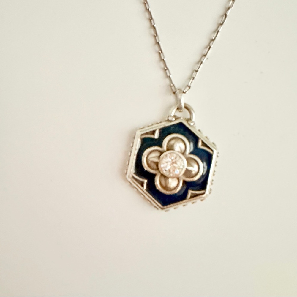 Brighton Shine On Reversible Hexagon Necklace Blue Enamel Swarovski Crystal